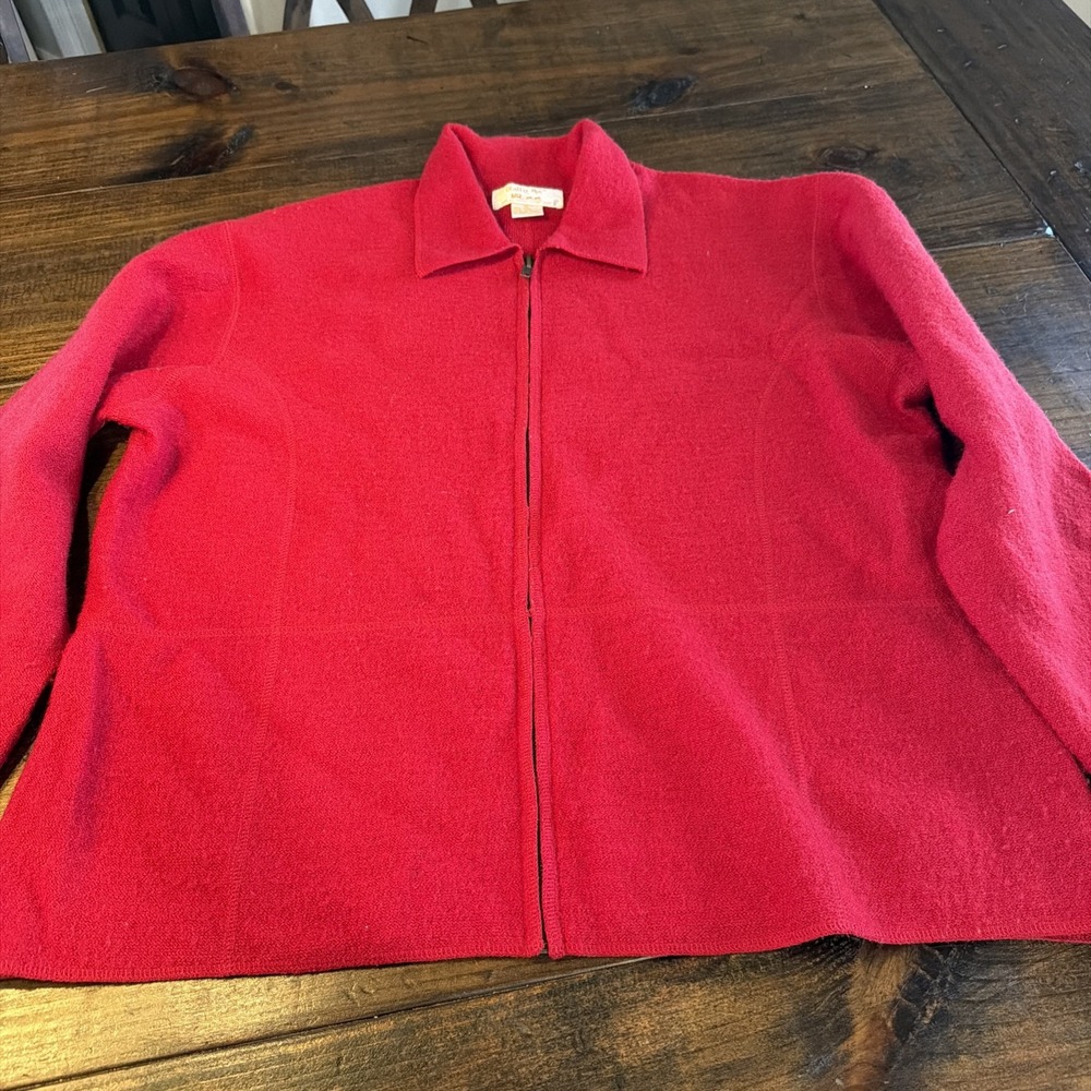 Vintage Tally-Ho 100% Wool Red Full Zip Jacket Sweater Women's XL Collared - Picture 2 of 7